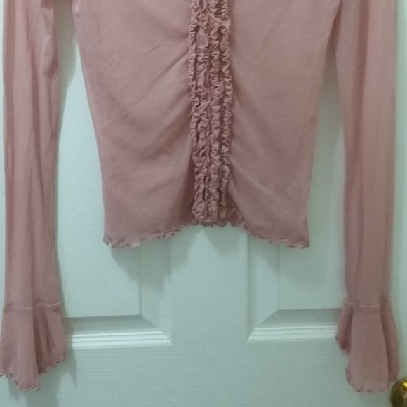 Guess Pink Mesh Blouse -- ruffles and long sleeves - Picture 3 of 5